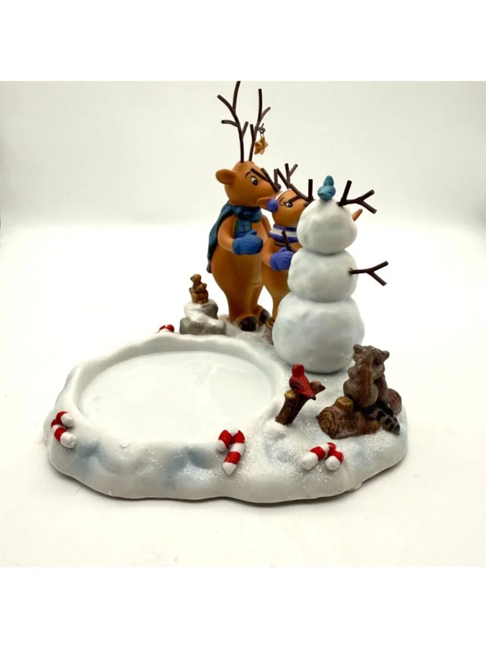 PartyLite Reindeer Snowman Scene Pillar Candle Holder Figurine w Box Pamphlet